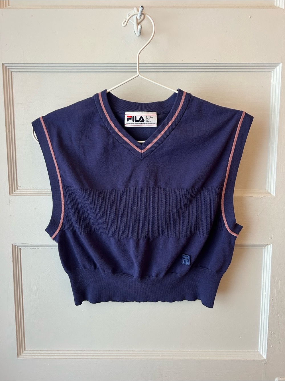 FILA Sleeveless Knit Vest with Pink Trim